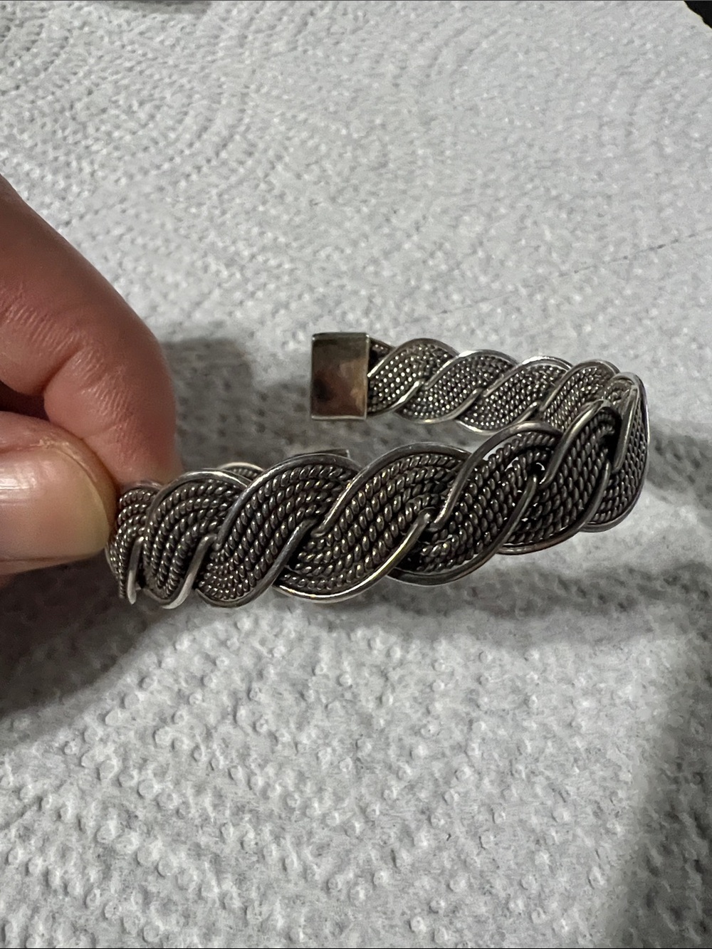 Men's Braided Rope Cuff Bracelet - Silver Tone
